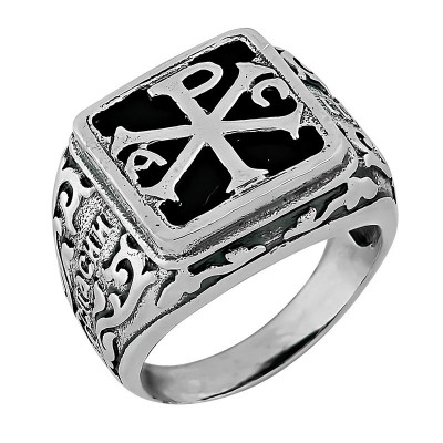 Кольцо "Господи, спаси и сохрани" с ониксом из серебра 925 пробы с фото