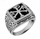 Кольцо "Господи, спаси и сохрани" с ониксом из серебра 925 пробы с