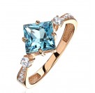 Кольцо с топазом и  фианитом из красного золота 585 пробы