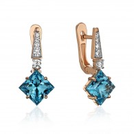 Серьги с топазом и  фианитом из красного золота 585 пробы фото