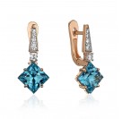 Серьги с топазом и  фианитом из красного золота 585 пробы