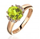 Кольцо с фианитом и хризолитом из красного золота 585 пробы