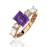 Кольцо с аметистом и  фианитом из красного золота 585 пробы фото