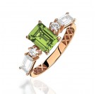 Кольцо с фианитом, хризолитом и  фианитом из красного золота 585 пробы