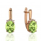 Серьги с фианитом и хризолитом из красного золота 585 пробы