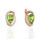 Серьги с фианитом, хризолитом и  фианитом из красного золота 585 пробы