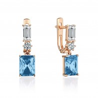 Серьги с топазом и  фианитом из красного золота 585 пробы фото