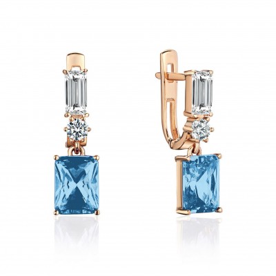 Серьги с топазом и  фианитом из красного золота 585 пробы фото