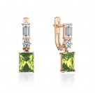 Серьги с фианитом, хризолитом и  фианитом из красного золота 585 пробы