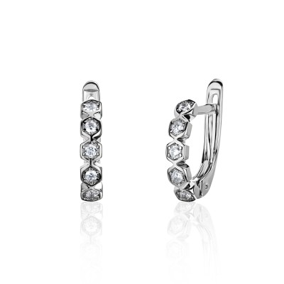 Серьги с бриллиантом из белого золота 585 пробы фото