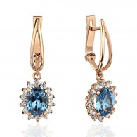 Серьги с топазом и  фианитом из красного золота 585 пробы фото