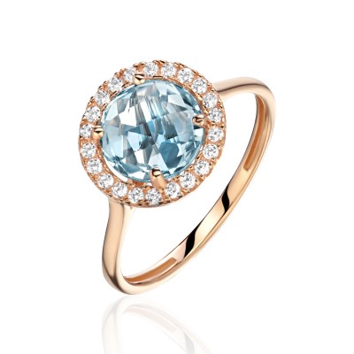 Кольцо с топазом и  фианитом из красного золота 585 пробы фото