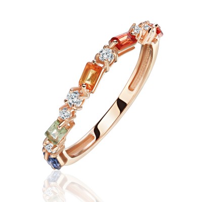 Кольцо с бриллиантом и сапфиром из красного золота 585 пробы фото