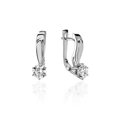 Серьги с бриллиантом из белого золота 585 пробы фото