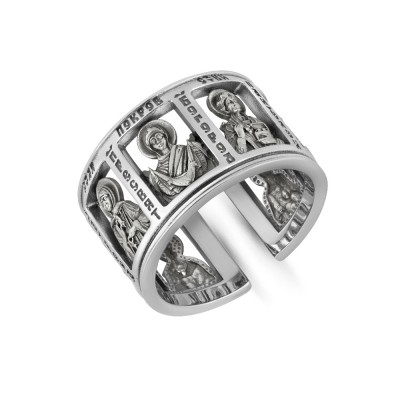 Кольцо Небесные покровители из серебра 925 пробы с позолотой 999 фото Кольцо Небесные покровители из серебра 925 пробы с позолотой 999 фото