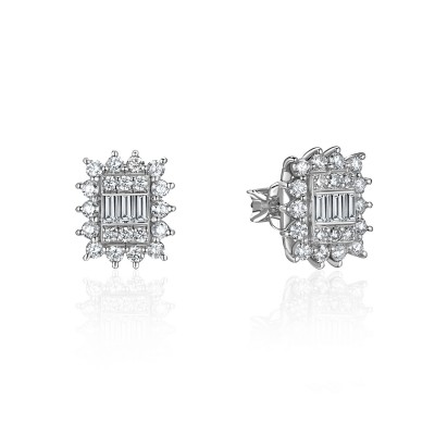 Серьги с бриллиантом из белого золота 585 пробы фото