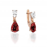 Серьги с гранатом и  фианитом из красного золота 585 пробы фото