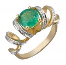 Кольцо с бриллиантом и изумрудом из желтого золота 750 пробы