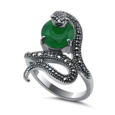 Кольцо с цирконом и марказитом из серебра 925 пробы фото