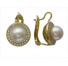Серьги с жемчугом и бриллиантом из желтого золота 750 пробы