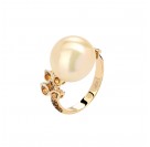 Кольцо с жемчугом и цитрином из желтого золота 585 пробы