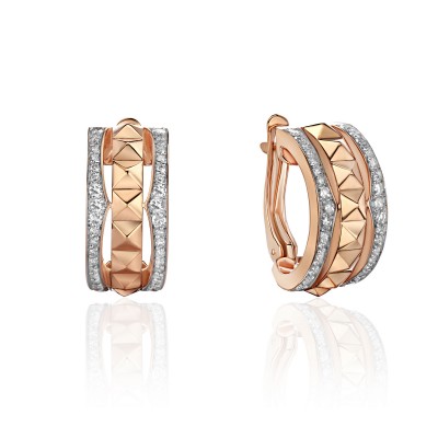 Серьги с бриллиантом из красного золота 585 пробы фото