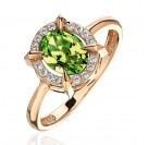 Кольцо с фианитом и хризолитом из красного золота 585 пробы