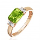 Кольцо с фианитом и хризолитом из красного золота 585 пробы