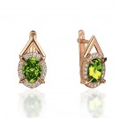 Серьги с фианитом и хризолитом из красного золота 585 пробы