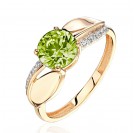 Кольцо с фианитом и хризолитом из красного золота 585 пробы