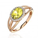 Кольцо с фианитом и цитрином из красного золота 585 пробы