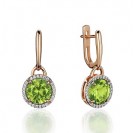 Серьги с фианитом и хризолитом из красного золота 585 пробы