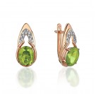 Серьги с фианитом, хризолитом и  фианитом из красного золота 585 пробы