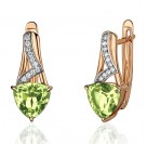 Серьги с фианитом и хризолитом из красного золота 585 пробы