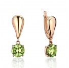 Серьги с хризолитом из красного золота 585 пробы