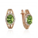Серьги с фианитом и хризолитом из красного золота 585 пробы