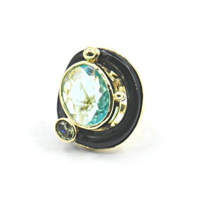 Кольцо с цирконом и эмалью фото