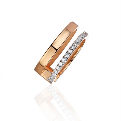 Серьга одиночная с бриллиантом из красного золота 585 пробы фото