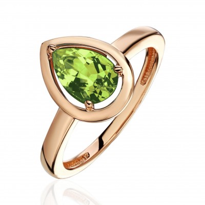 Кольцо с хризолитом из красного золота 585 пробы фото