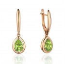 Серьги с хризолитом из красного золота 585 пробы