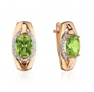 Серьги с фианитом и хризолитом из красного золота 585 пробы
