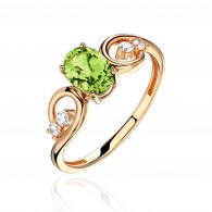 Кольцо с фианитом и хризолитом из красного золота 585 пробы фото