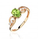 Кольцо с фианитом и хризолитом из красного золота 585 пробы