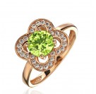 Кольцо с фианитом и хризолитом из красного золота 585 пробы