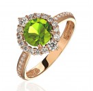 Кольцо с фианитом, хризолитом и  фианитом из красного золота 585 пробы