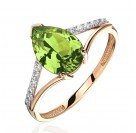 Кольцо с фианитом и хризолитом из красного золота 585 пробы