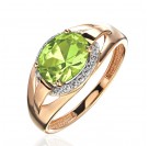 Кольцо с фианитом и хризолитом из красного золота 585 пробы