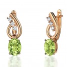 Серьги с фианитом и хризолитом из красного золота 585 пробы