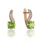 Серьги с фианитом, хризолитом и  фианитом из красного золота 585 пробы