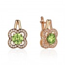 Серьги с фианитом и хризолитом из красного золота 585 пробы